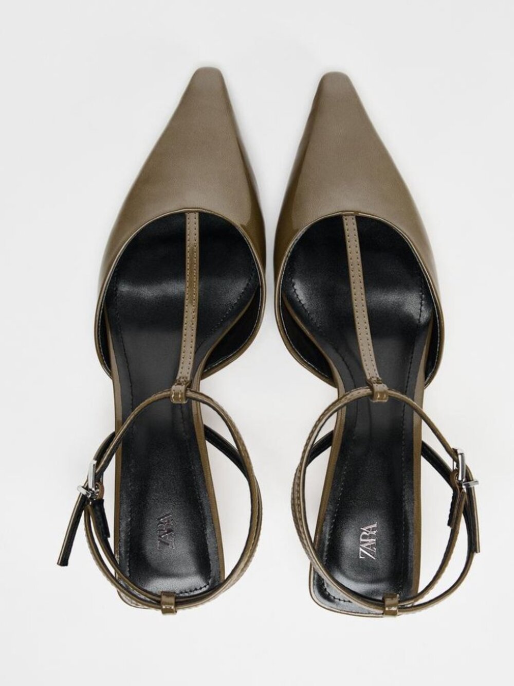 Zara Women's Kitten Heel Slingback Shoes Olive Green NWT Size 6 Chic Minimalist - Picture 3 of 7
